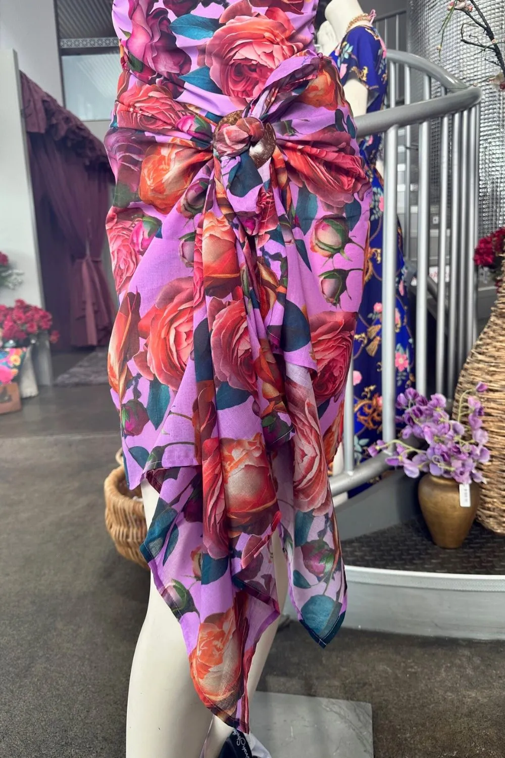 Swim Scarf Wrap - Lilac Roses