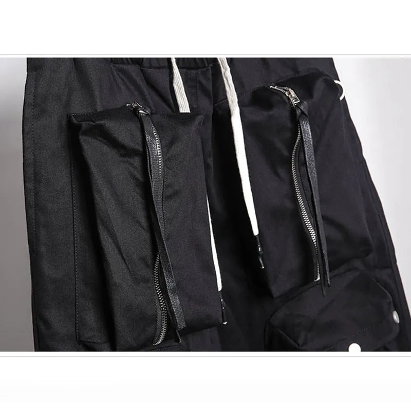 Tactical Functional Cargo Pants Joggers Men Zipper Multi-pocket Trousers Spring Hip Hop Streetwear Harem Pant Black WB717