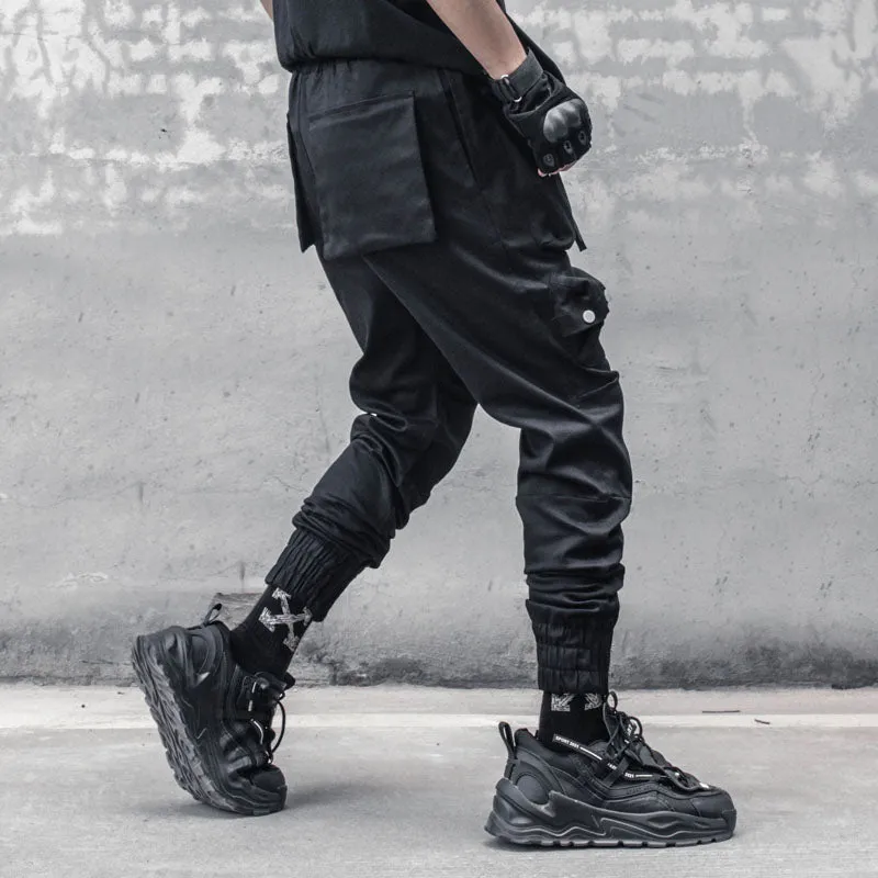 Tactical Functional Cargo Pants Joggers Men Zipper Multi-pocket Trousers Spring Hip Hop Streetwear Harem Pant Black WB717