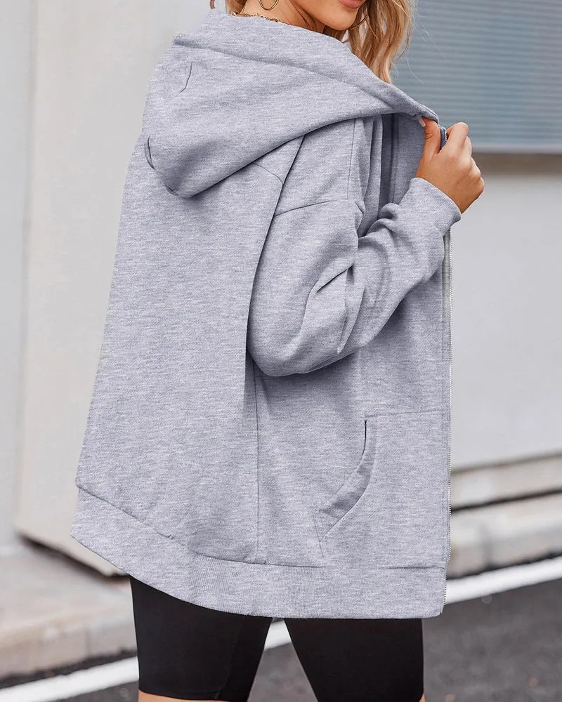 Zeagoo Women's Oversized Zip Up Hoodies Fleece Jacket Casual 2023 Fall Winter Sweatshirts Drawstring Y2K Hoodies Teen Girls
