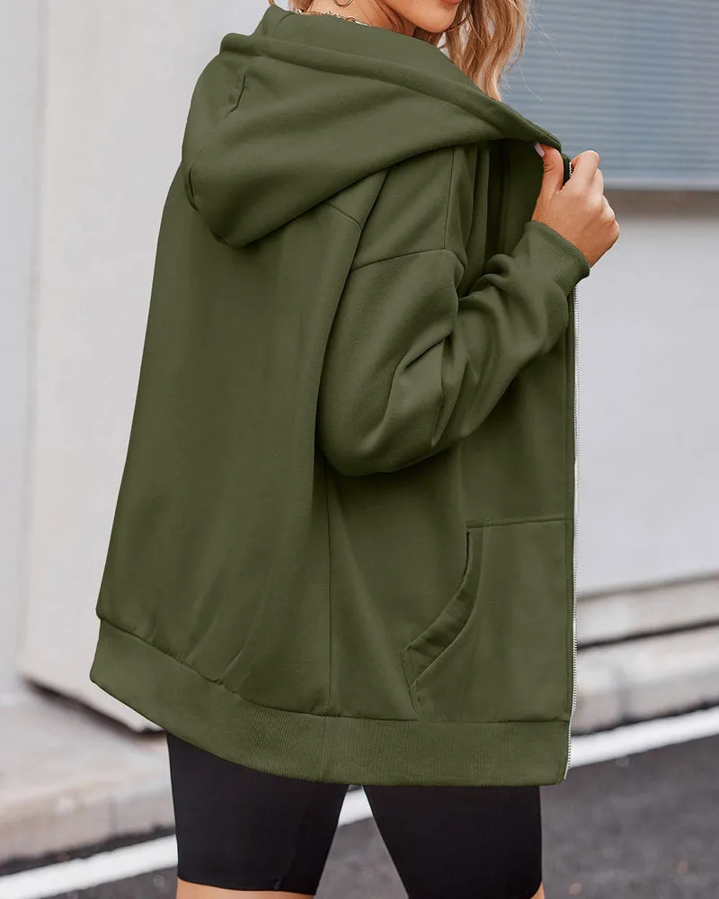 Zeagoo Women's Oversized Zip Up Hoodies Fleece Jacket Casual 2023 Fall Winter Sweatshirts Drawstring Y2K Hoodies Teen Girls