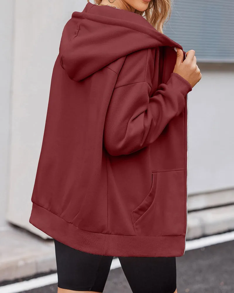 Zeagoo Women's Oversized Zip Up Hoodies Fleece Jacket Casual 2023 Fall Winter Sweatshirts Drawstring Y2K Hoodies Teen Girls