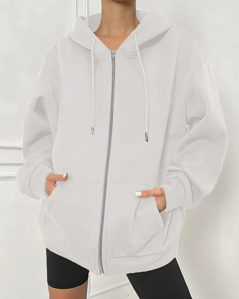 Zeagoo Women's Oversized Zip Up Hoodies Fleece Jacket Casual 2023 Fall Winter Sweatshirts Drawstring Y2K Hoodies Teen Girls