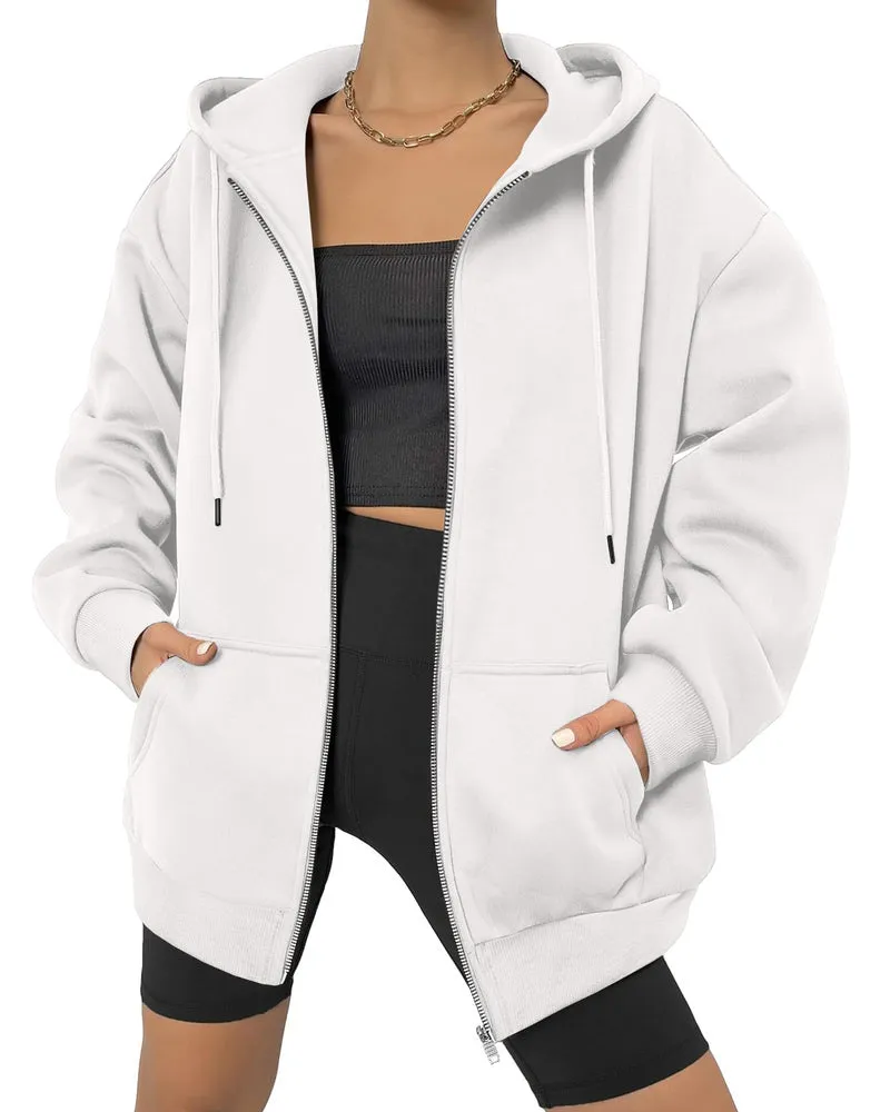 Zeagoo Women's Oversized Zip Up Hoodies Fleece Jacket Casual 2023 Fall Winter Sweatshirts Drawstring Y2K Hoodies Teen Girls