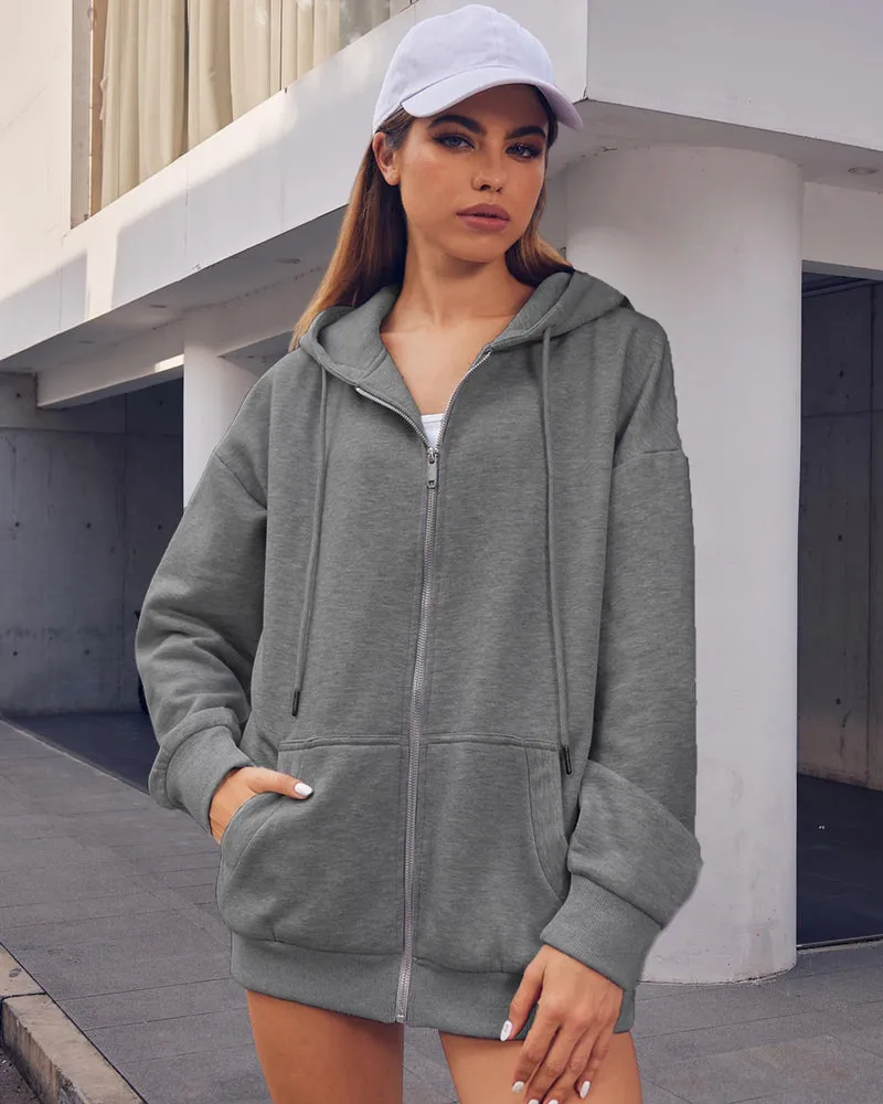 Zeagoo Women's Oversized Zip Up Hoodies Fleece Jacket Casual 2023 Fall Winter Sweatshirts Drawstring Y2K Hoodies Teen Girls