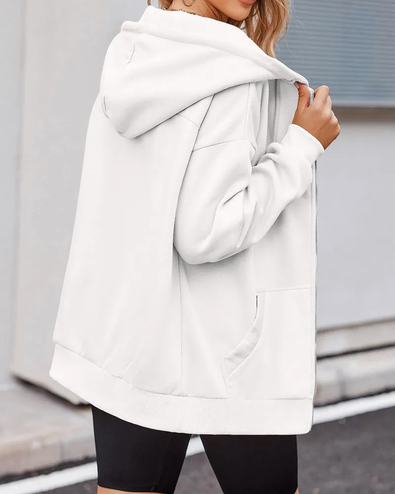 Zeagoo Women's Oversized Zip Up Hoodies Fleece Jacket Casual 2023 Fall Winter Sweatshirts Drawstring Y2K Hoodies Teen Girls