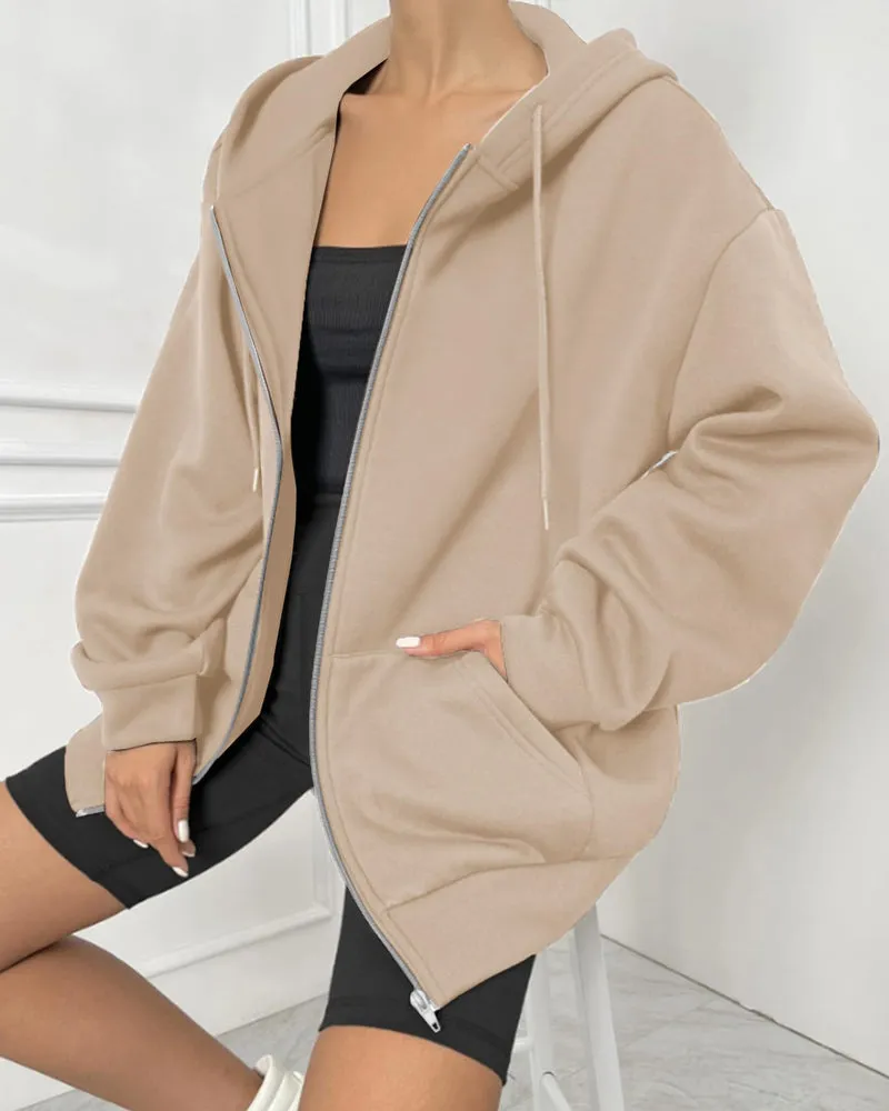 Zeagoo Women's Oversized Zip Up Hoodies Fleece Jacket Casual 2023 Fall Winter Sweatshirts Drawstring Y2K Hoodies Teen Girls