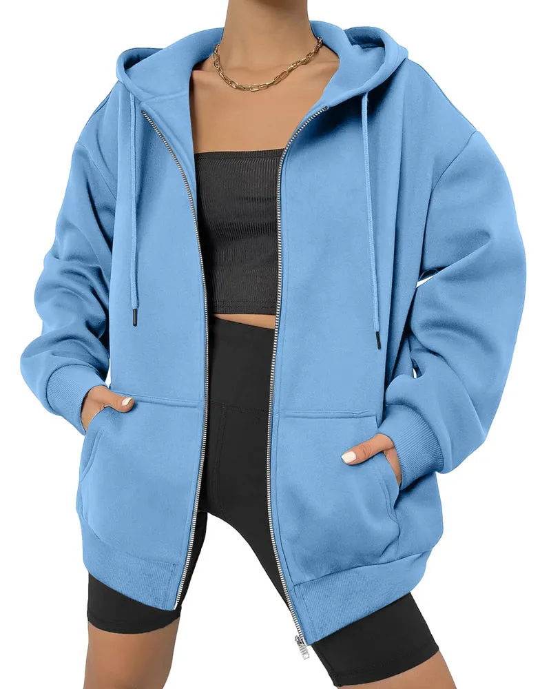 Zeagoo Women's Oversized Zip Up Hoodies Fleece Jacket Casual 2023 Fall Winter Sweatshirts Drawstring Y2K Hoodies Teen Girls