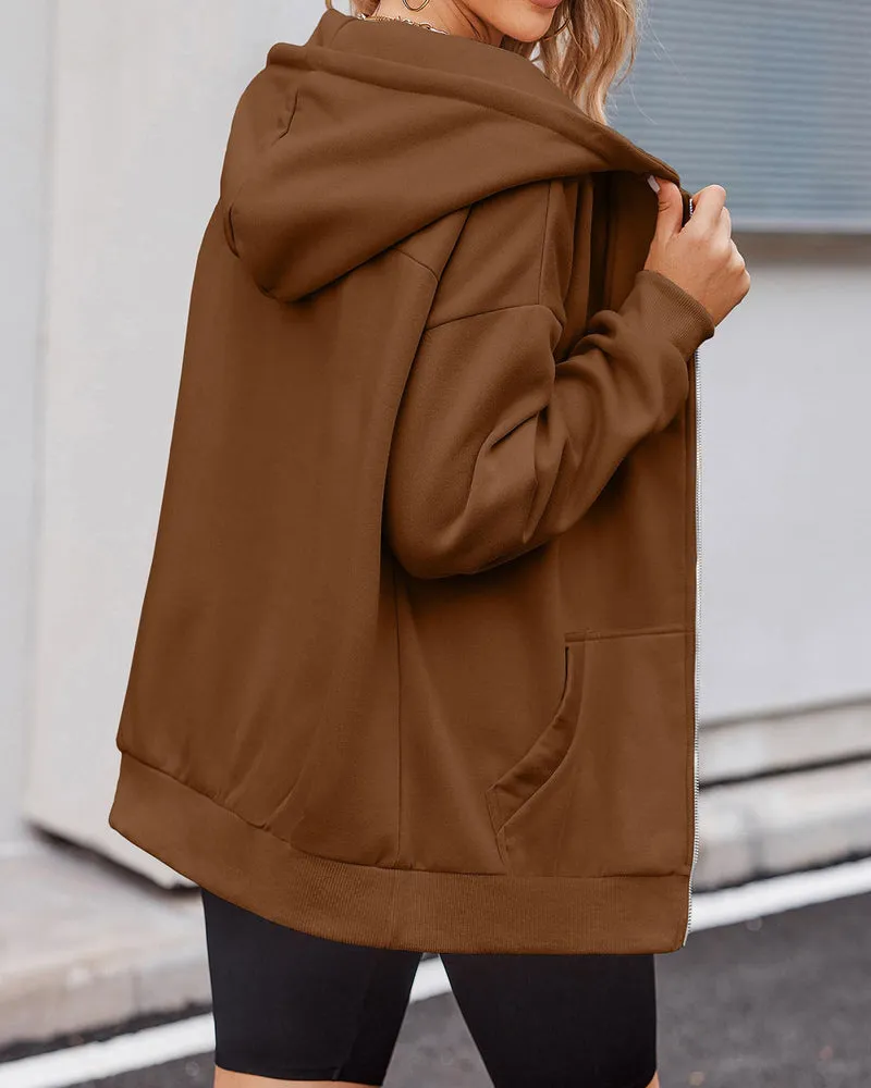Zeagoo Women's Oversized Zip Up Hoodies Fleece Jacket Casual 2023 Fall Winter Sweatshirts Drawstring Y2K Hoodies Teen Girls