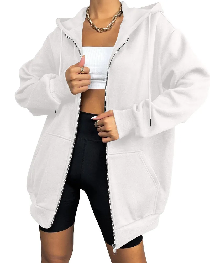 Zeagoo Women's Oversized Zip Up Hoodies Fleece Jacket Casual 2023 Fall Winter Sweatshirts Drawstring Y2K Hoodies Teen Girls