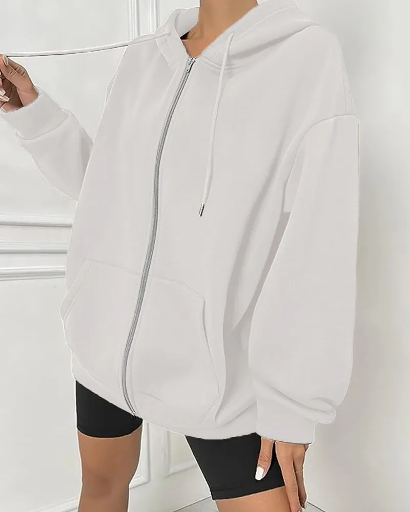 Zeagoo Women's Oversized Zip Up Hoodies Fleece Jacket Casual 2023 Fall Winter Sweatshirts Drawstring Y2K Hoodies Teen Girls