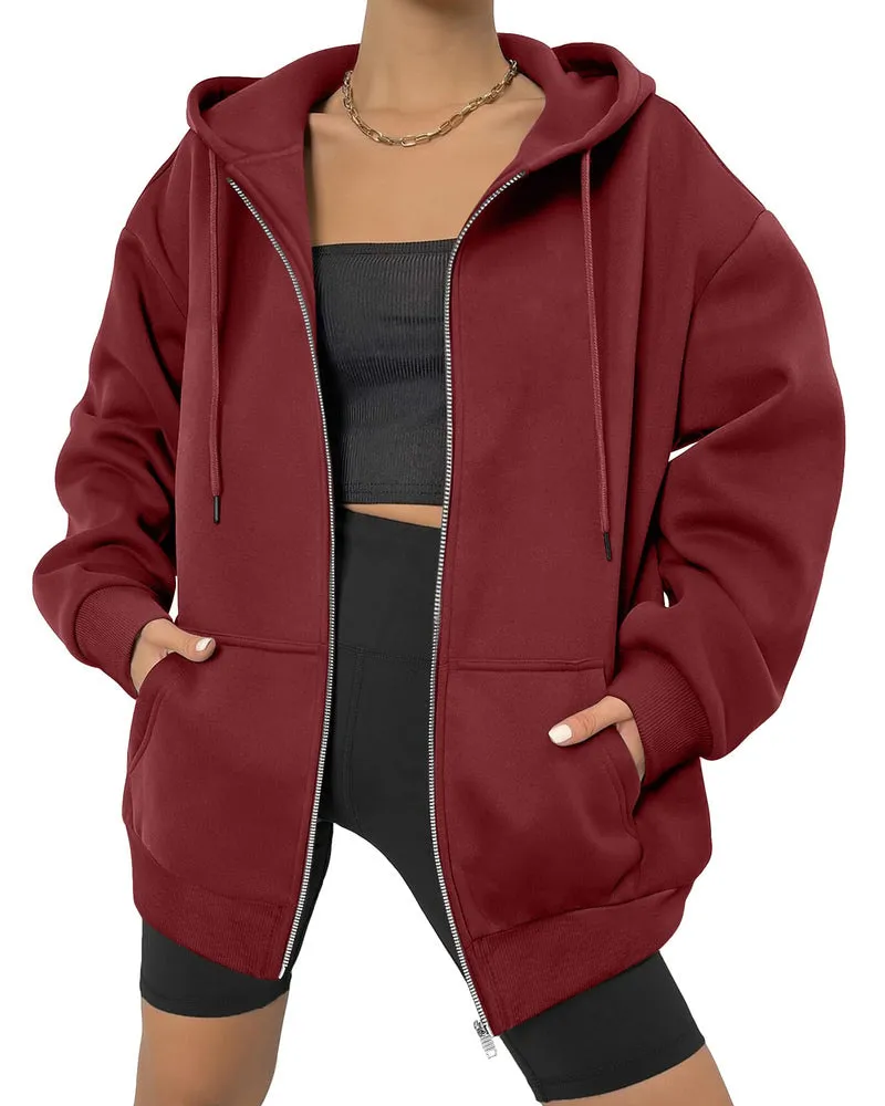 Zeagoo Women's Oversized Zip Up Hoodies Fleece Jacket Casual 2023 Fall Winter Sweatshirts Drawstring Y2K Hoodies Teen Girls
