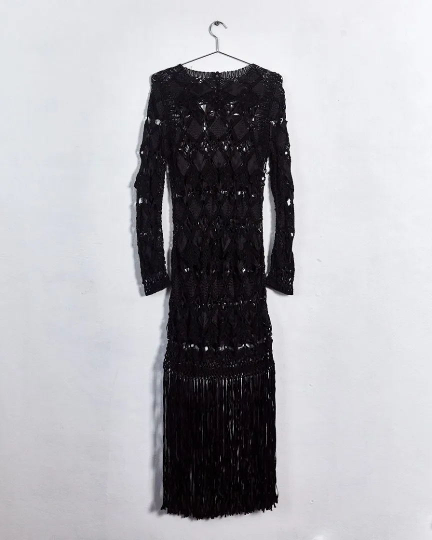 Zimmermann 'fringed macramé' midi dress, black, 14